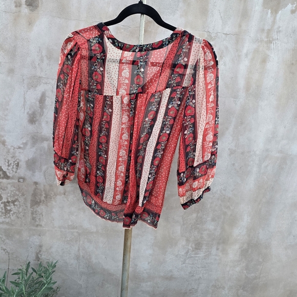 Ella moss silk sheer bohemian folksy blouse - Picture 3 of 10